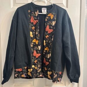 Jerzees Black Open-Front Cardigan with Butterfly Print